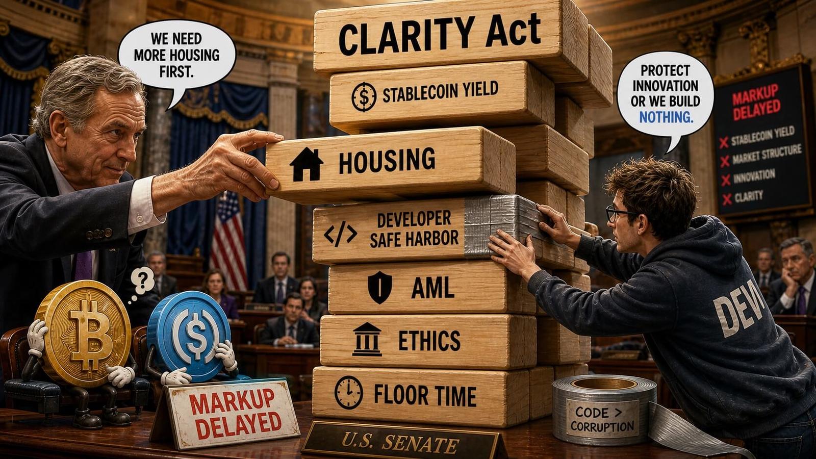 Crypto Clarity rules may be delayed because Congress is somehow stuck arguing over housing